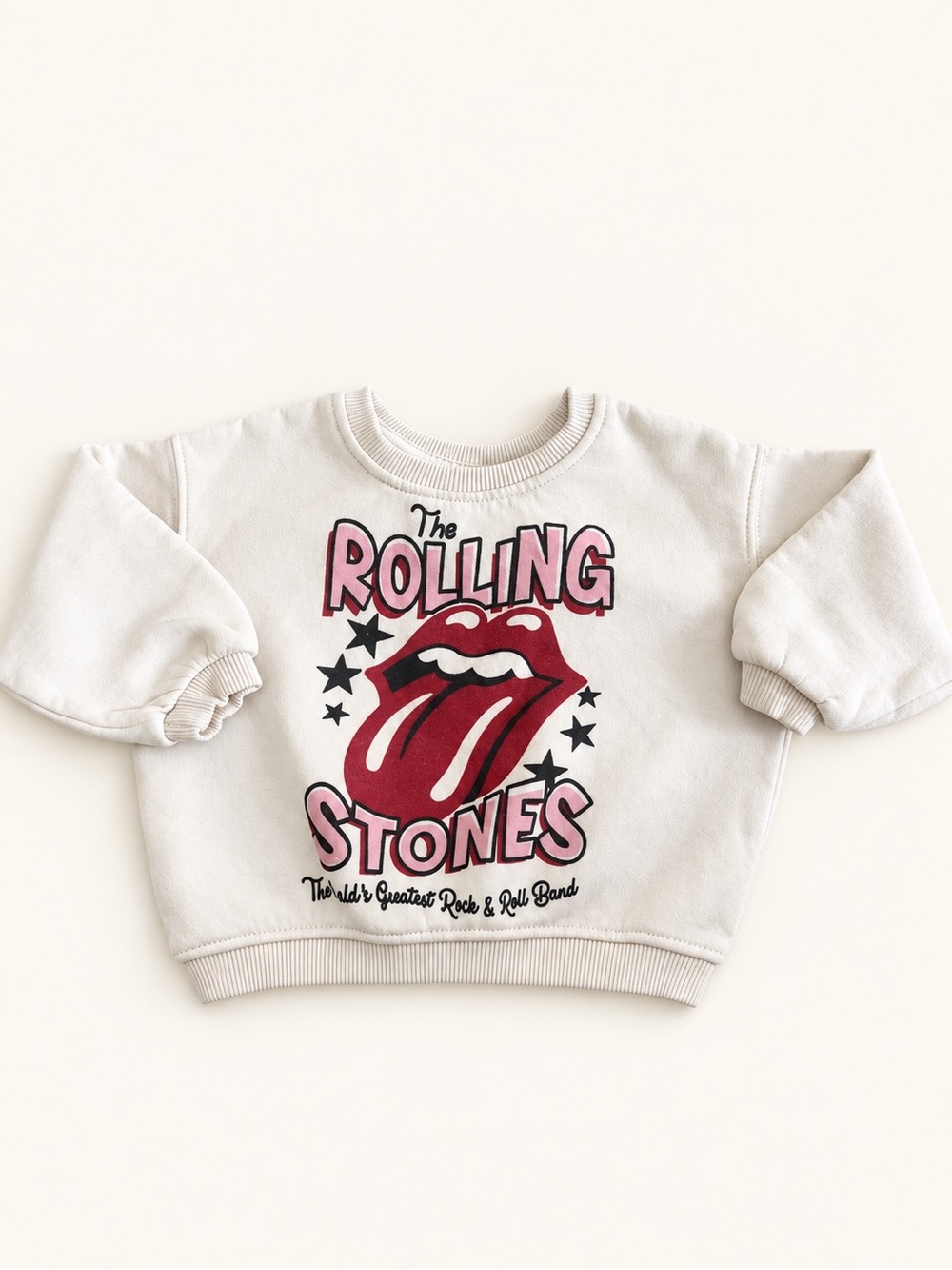 Zara White Kids Sweatshirt with Red & Pink Rolling Stones Graphic